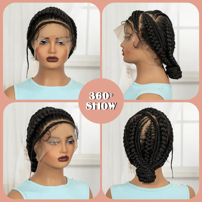 Perruques tressées pleine dentelle Cornrow perruques synthétiques tressées à la main Bantu perruques