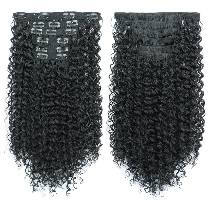 Extensions de cheveux synthétiques bouclées crépues à clipser, noires et blondes, volumineuses, pour
