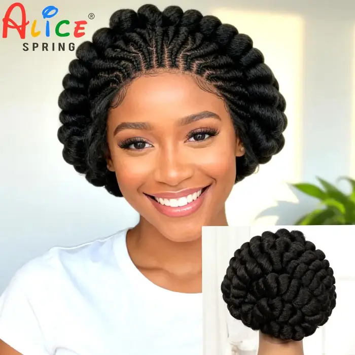 Cornrow tressé perruques synthétiques pleine dentelle colorée Bantu