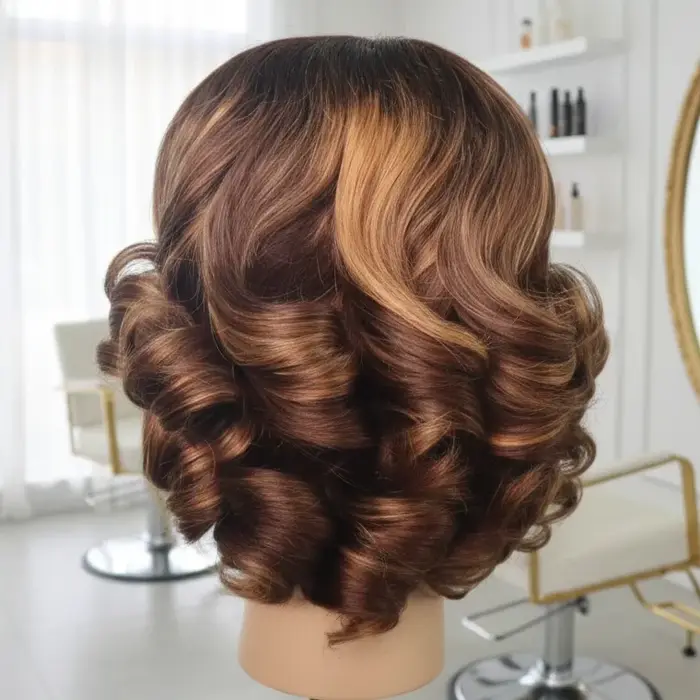 Perruque courte à ondulations profondes en cheveux humains