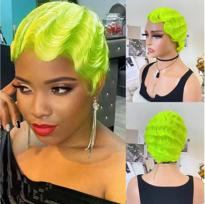 WIGERA – perruque synthétique ondulée verte fluorescente