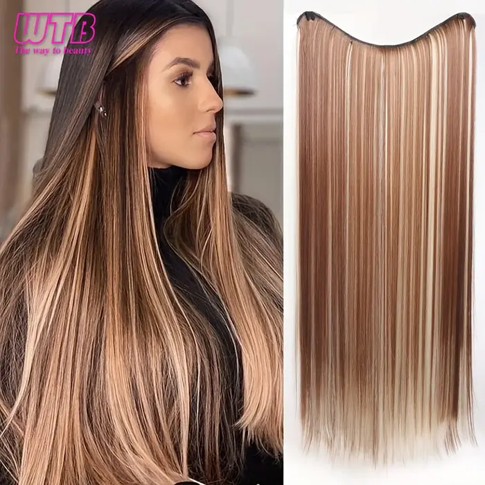 Extensions de cheveux synthétiques à 4 clips pour femmes