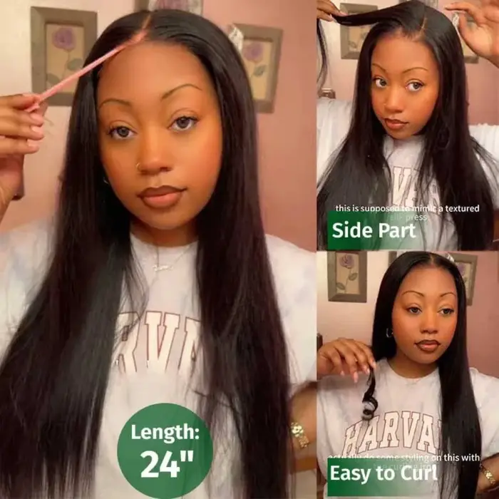 Perruque sans colle Klaiyi Hair 7x5 Bye Bye Knots, cheveux humains Yaki lisses, pré-épilée, nœuds pré-décolorés