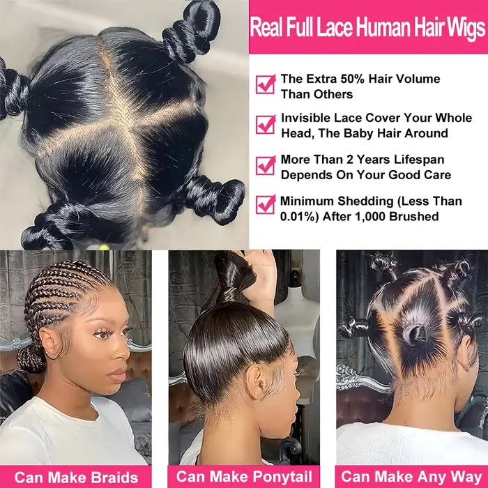 Perruque en cheveux humains naturels, densité 200, avec dentelle complète, Remy brésilien, transpare