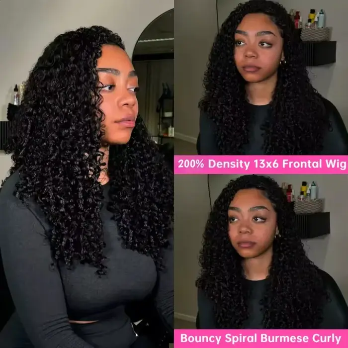 Perruques en cheveux humains bouclés birmans 12A, perruque frontale en dentelle HD transparente avec
