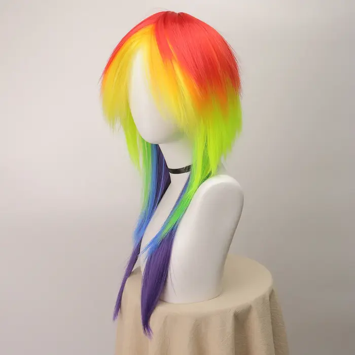 Perruque synthétique longue et lisse arc-en-ciel Dash, perruque de Cosplay multicolore pour Costume d'halloween, fête de noël