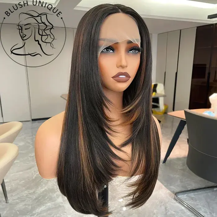 Perruque Lace Front Wig synthétique lisse bordeaux foncé 13x6