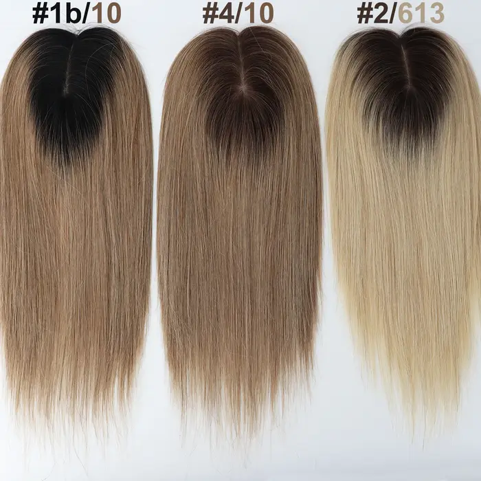 Topper de Base en soie blonde ombrée avec clips en Extensions de cheveux humains européens bicolores de 14 pouces pour