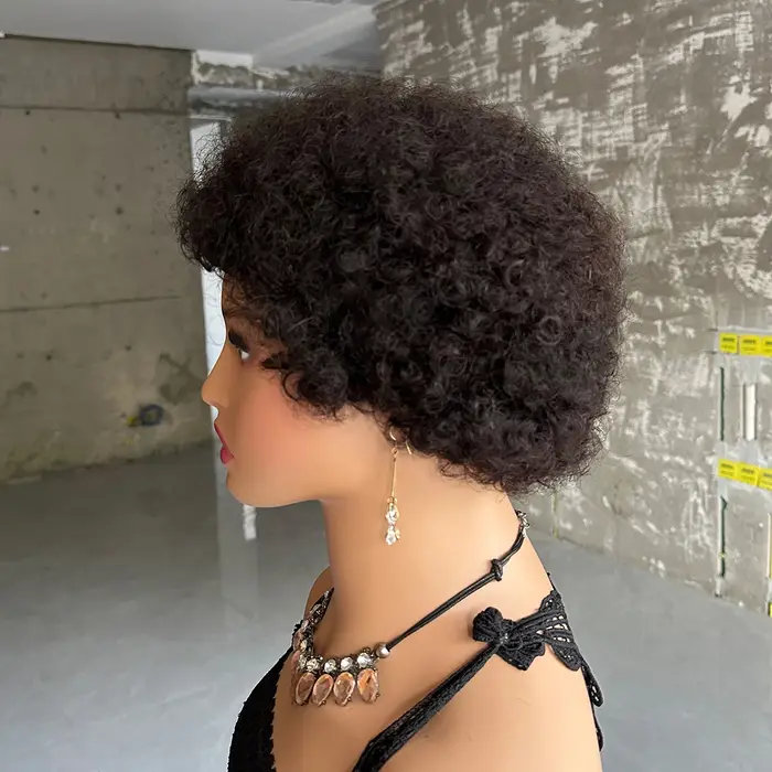 Pas cher court Afro crépus bouclés perruques pour les femmes cheveux humains