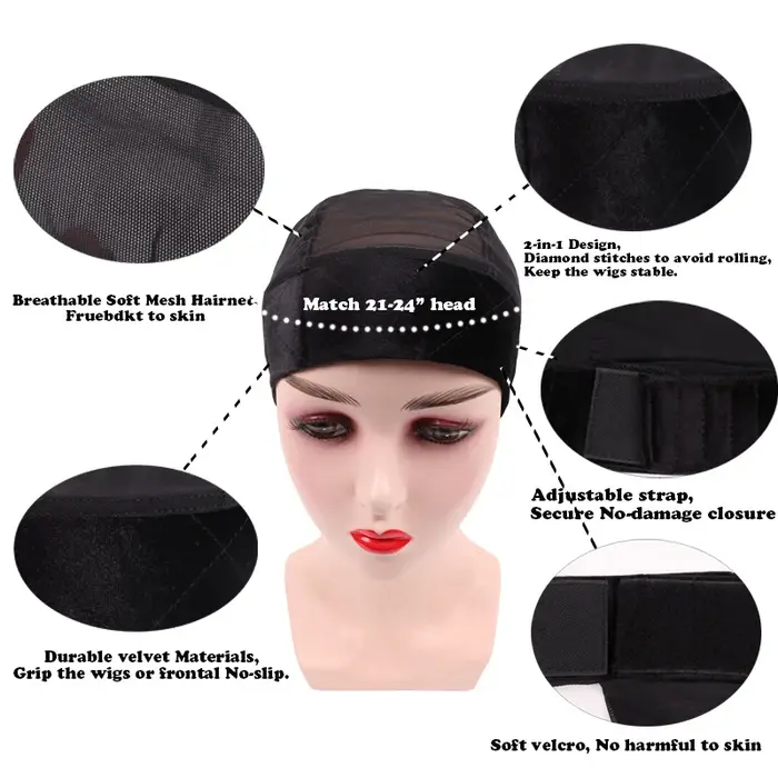 Bonnet de perruque en maille marron avec écharpe en velours