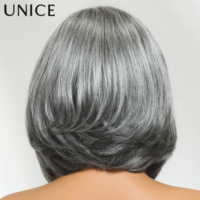 UNICE cheveux couches éclat sel et poivre sans colle perruque de cheveux humains pré-coupé 6.5x1.5 d