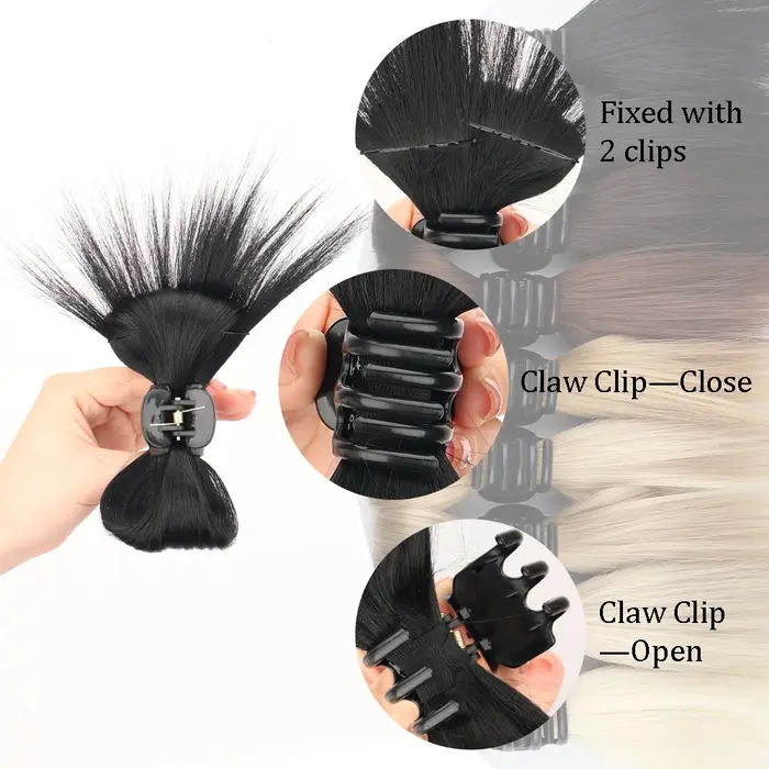 Extension de faux cheveux synthétiques chignon droit avec griffe Updo plume de poulet volant tête postiche pour fille femmes Chignons