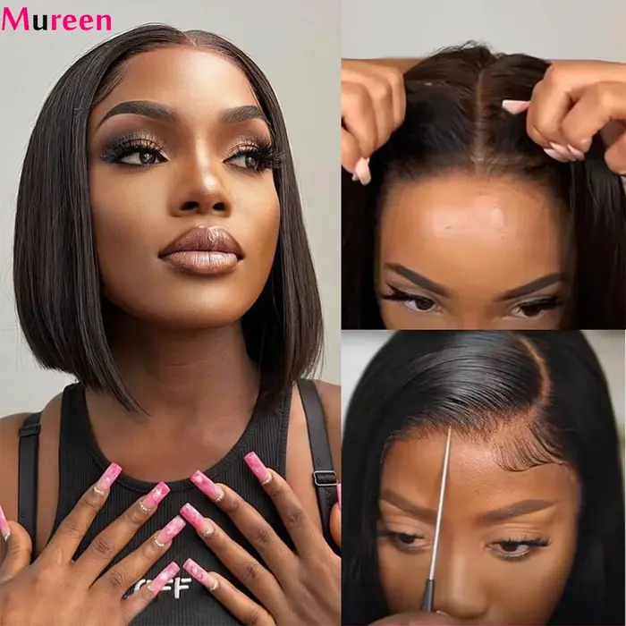 Perruque Bob sans colle Mureen Straight Wear And Go pour femmes