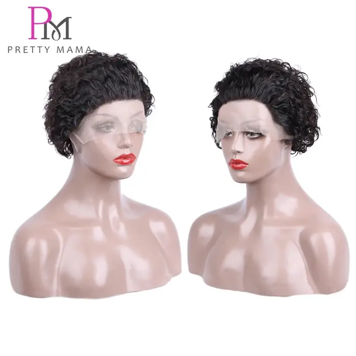 Perruque Bob Brésilienne Naturelle Remy, Cheveux Courts Bouclés, Coupe Pixie, Pre-Plucked, Water Wave, Bon Marché, pour Femme