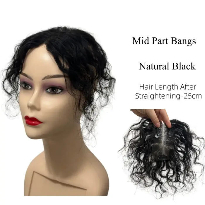 Topper de cheveux humains bouclés avec frange