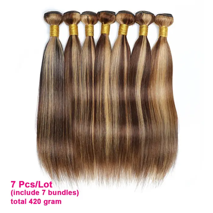 60 grammes P4/27 mettre en évidence les paquets de cheveux humains 10 à 22 pouces pré-coloré brun blond Extensions