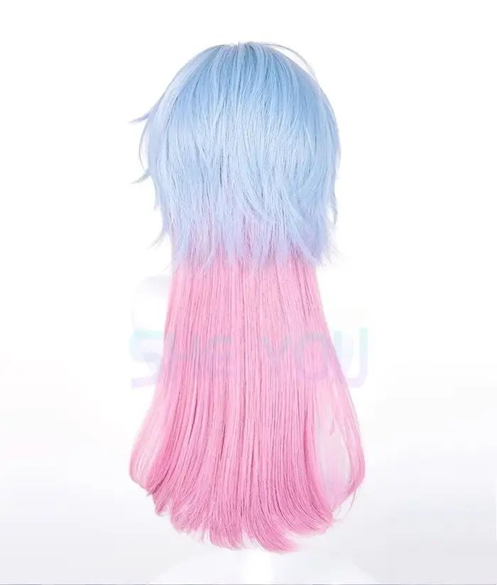 Miku lapin trou Cosplay mâle perruque 65 cm bleu rose dégradé