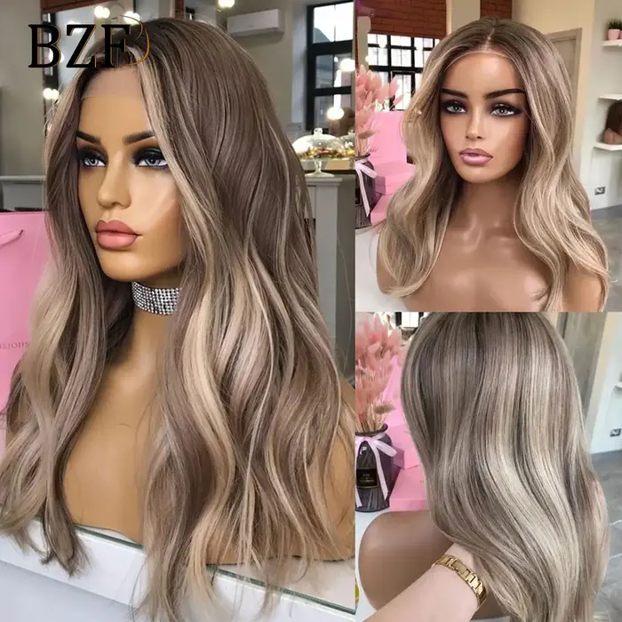 Perruque Lace Front Synthétique à Reflets Bruns Ondulés pour Femme