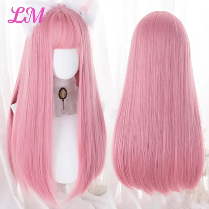 LM – perruque de Cosplay synthétique lisse avec frange