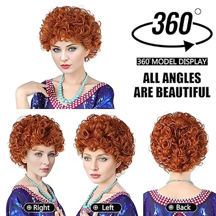 Perruque synthétique bouclée rouge Orange pour femmes
