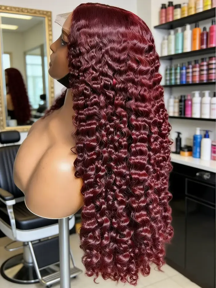 FRIZIRA vague profonde 99J bordeaux 13x6 dentelle frontale perruque cheveux humains 13x4 bouclés 32