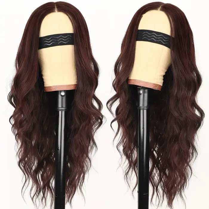 Perruque brune rougeâtre pour femme