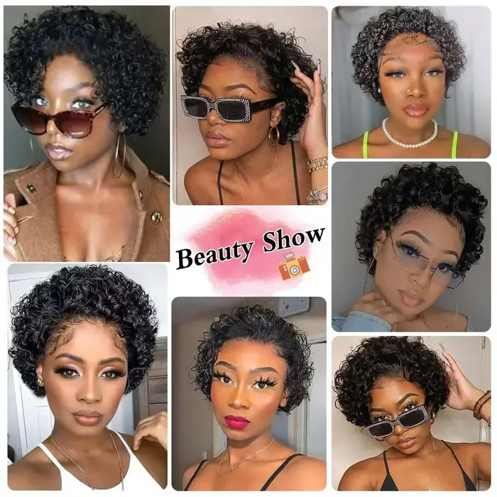 Perruque Pixie Cut Courte Bouclée en Cheveux Humains, Perruque Brésilienne Pas Chère en Cheveux Remy