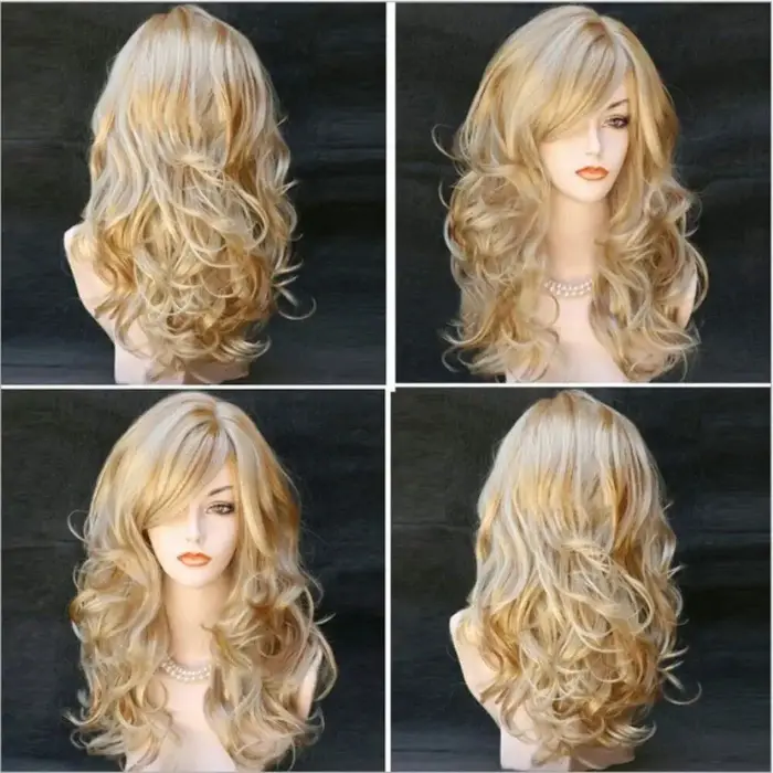 Perruques synthétiques longues bouclées blondes pour femmes