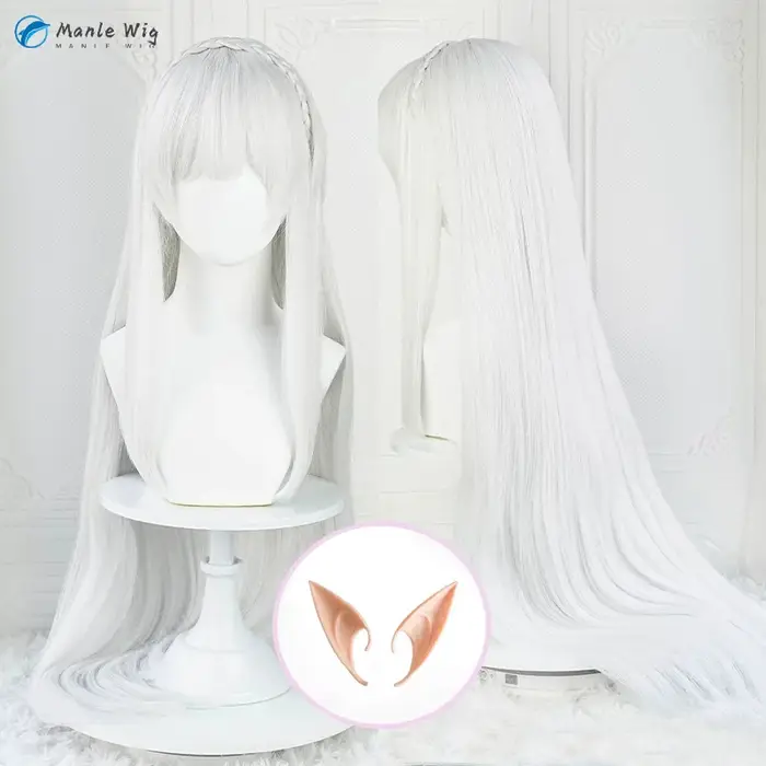 Anime Emilia Cosplay perruque 100 cm de Long argent gris perruques résistant à la chaleur cheveux synthétiques femmes