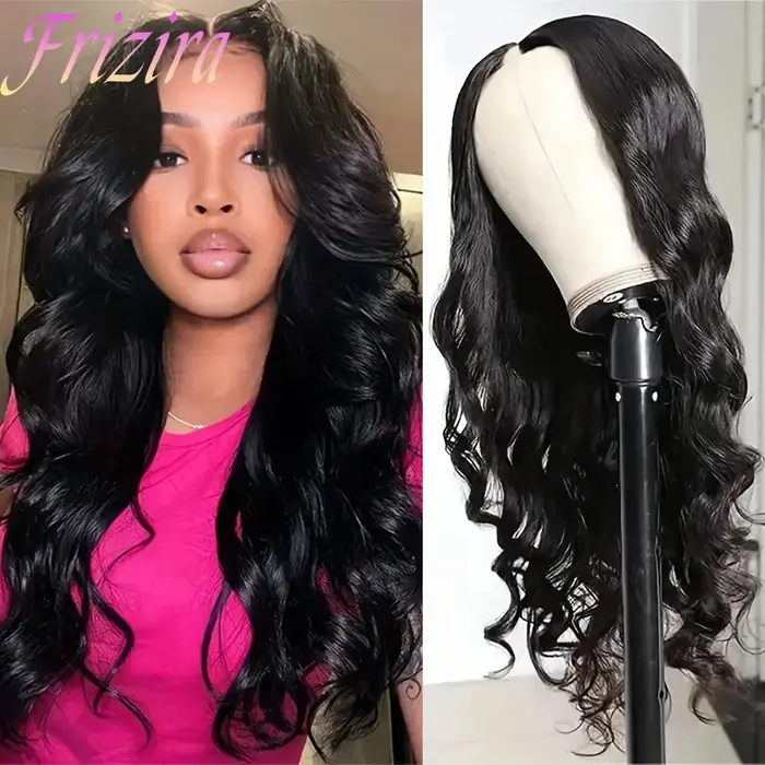 Vague de corps V partie perruques cheveux humains 250% densité pour les femmes pleine tête pince en 