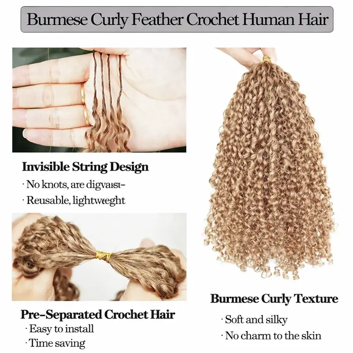 Cheveux bouclés crépus birmans # Cheveux humains en crochet blond miel de 27 couleurs pour tresses, 