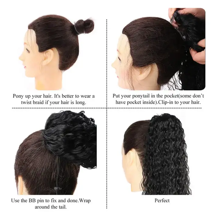Extensions de faux cheveux synthétiques 30 pouces de Long crépus bouclés cordon queue de cheval pince organique en