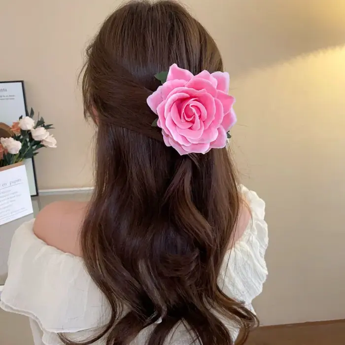 Pinces à cheveux fleur rose pour femmes et filles