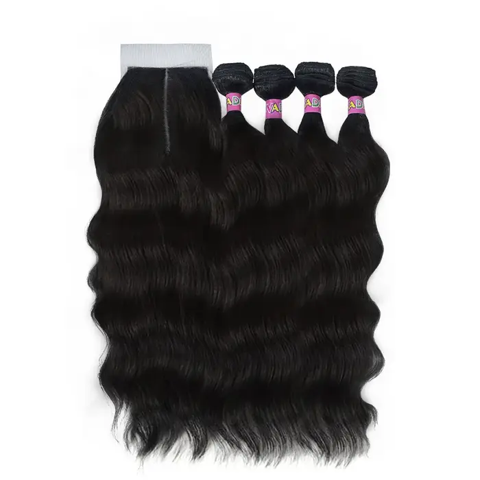 Extensions de cheveux synthétiques ondulés effet vague d'eau, lot de 5 mèches avec closure, couleur 