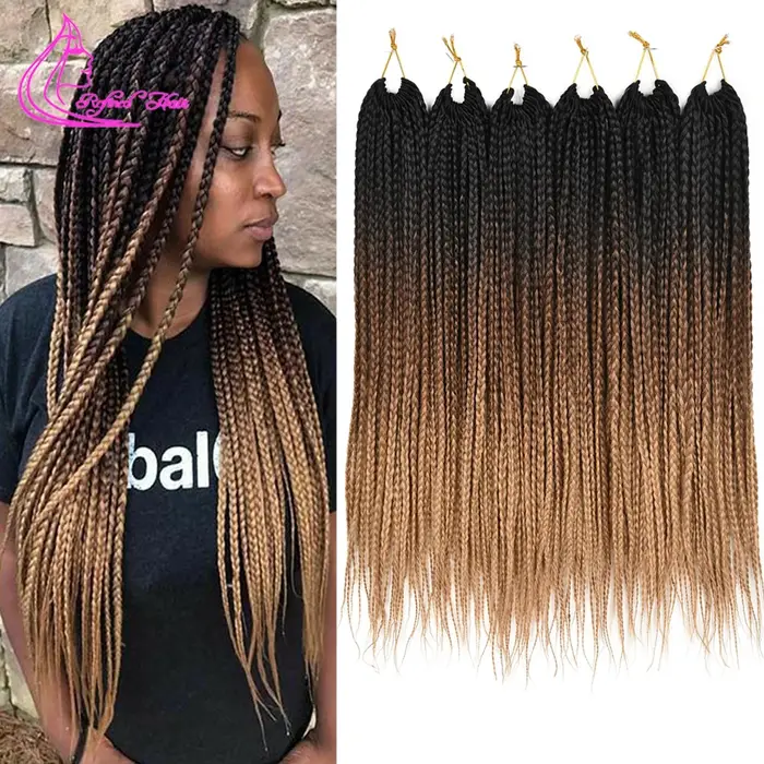 Boîte synthétique tresses 18 24 pouces de Long Ombre Crochet tressage Extensions de cheveux noir brun