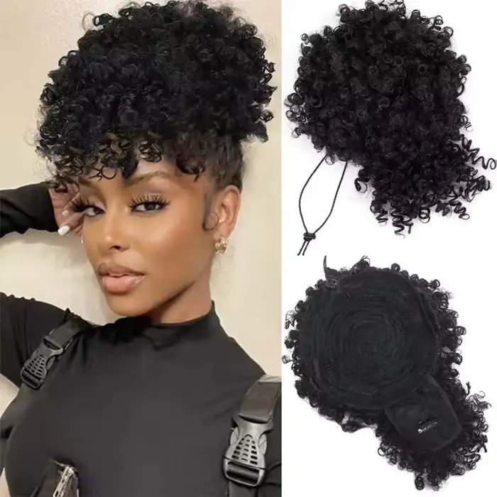 Extension de queue de cheval synthétique Afro bouffante crépue bouclée avec frange