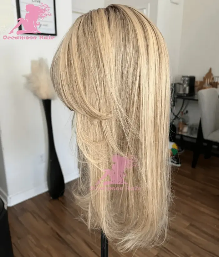 Perruques de cheveux humains avant de dentelle avec frange pré plumé délié cendré blond platine raci