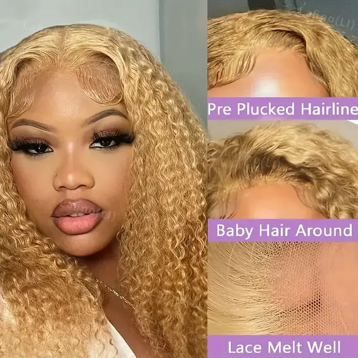 Perruque de cheveux humains blond miel perruques bouclées 13x6 Hd perruque frontale en dentelle 13x4
