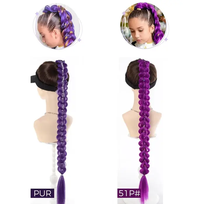 Queue de cheval synthétique tressée violette de 32 pouces avec paillettes, extensions super brillant