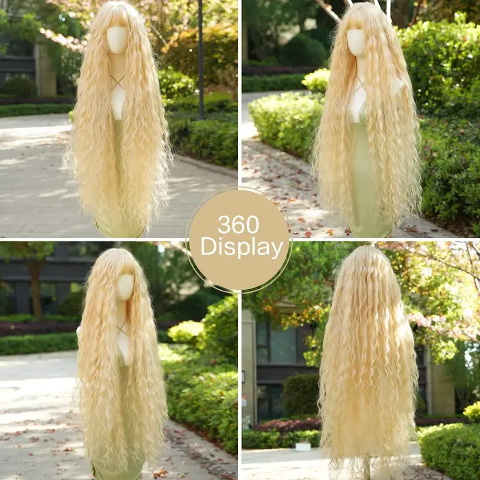 PARK YUN-Perruque Cosplay Blonde Extra Longue avec Frange, Perruque Lolita Blonde Bouclée, Perruque