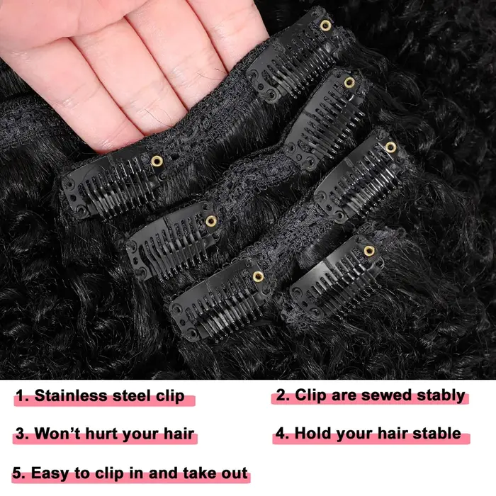 Afro crépus bouclés pince dans l'extension de cheveux cheveux vierges brésiliens 4B 4C Afro crépus bouclés vrais cheveux humains Double trame pour les femmes noires