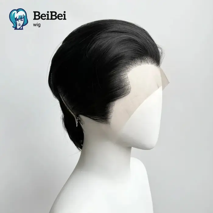 BeiBei – perruque Lace Front Wig synthétique courte noire, 8 pouces, 13x4, Blonde argentée, en Fiber