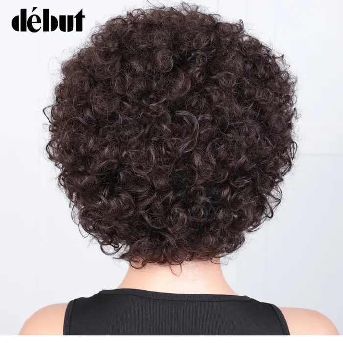 Perruque courte Pixie Afro crépue bouclée perruque Bob brune naturelle avec frange perruques de chev