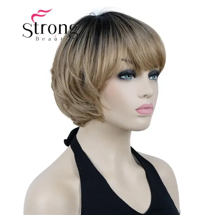 Perruques synthétiques ombré Blonde courte | Perruque coupe au carré style