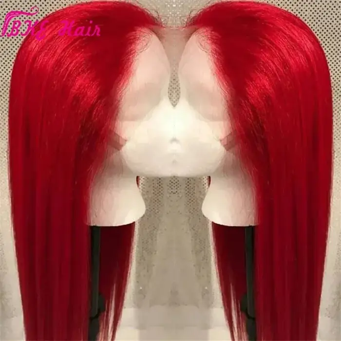 Perruque Lace Front Wig synthétique lisse et longue en soie rouge