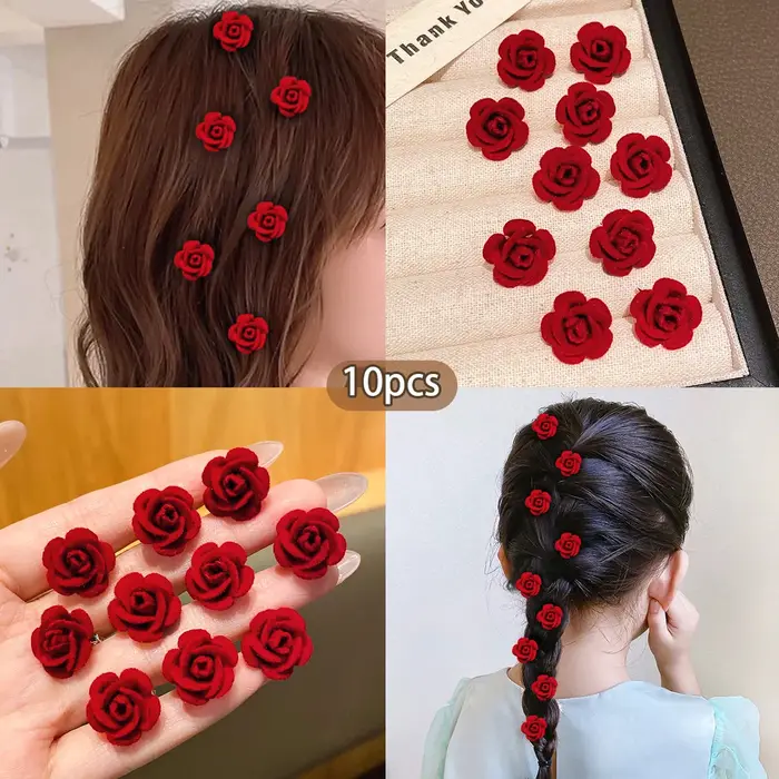 10 pinces à cheveux roses, fleurs douces et à la mode, adaptées à un usage quotidien, accessoires po