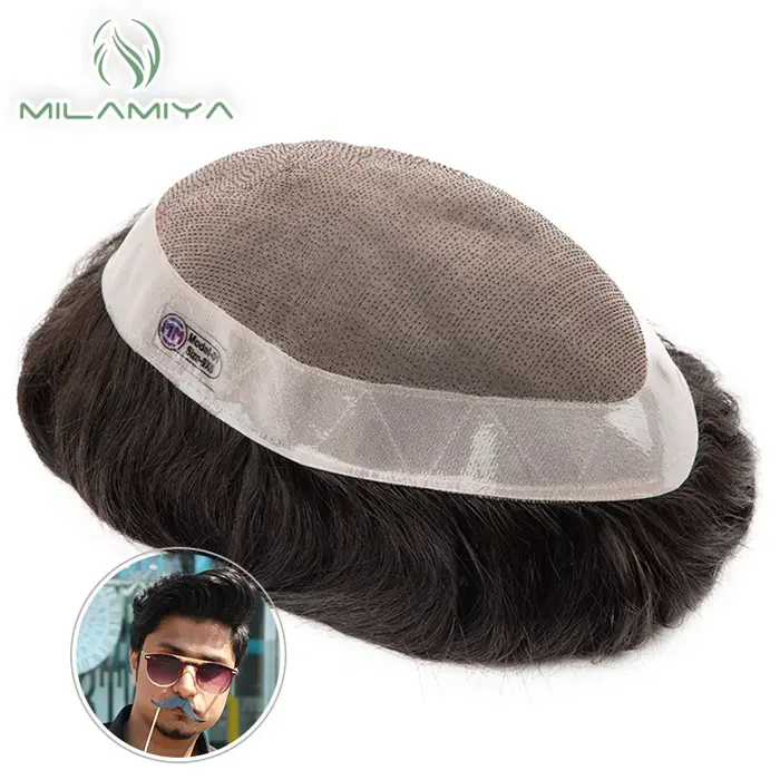 Hommes toupet D7-3 100% cheveux humains Mono Base dentelle + PU pour calvitie complète prix de liquidation petites