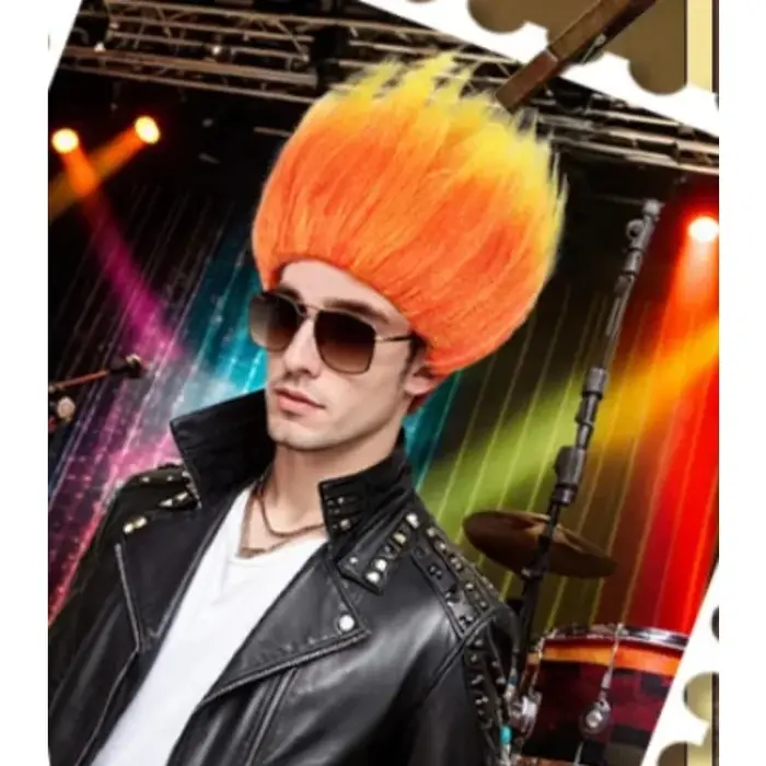 Perruque orange vif effet flamme