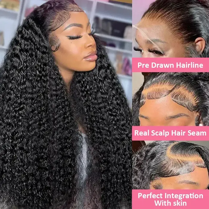 300 densité 13x6 Hd vague profonde frontale perruque 30 34 pouces sans colle perruques 100% cheveux