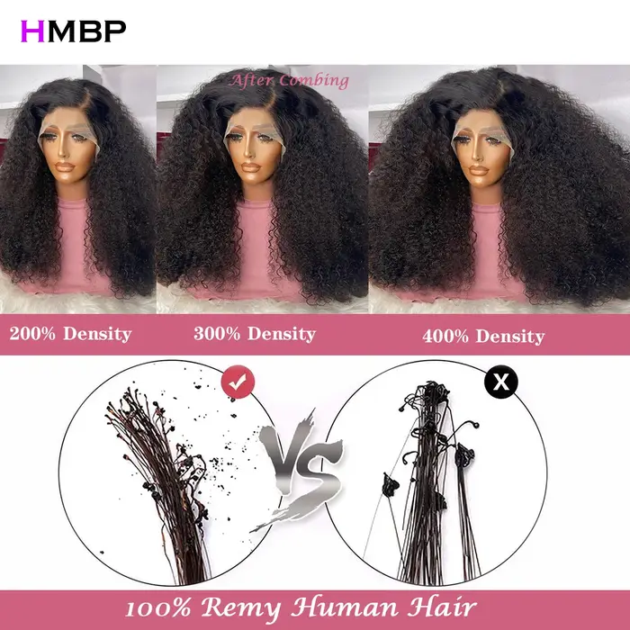 Perruque Lace Frontal Wig sans colle naturelle, cheveux Afro crépus bouclés, 13x6 Hd, haute densité, tête complète, pre-plucked, pour femmes, densité 400